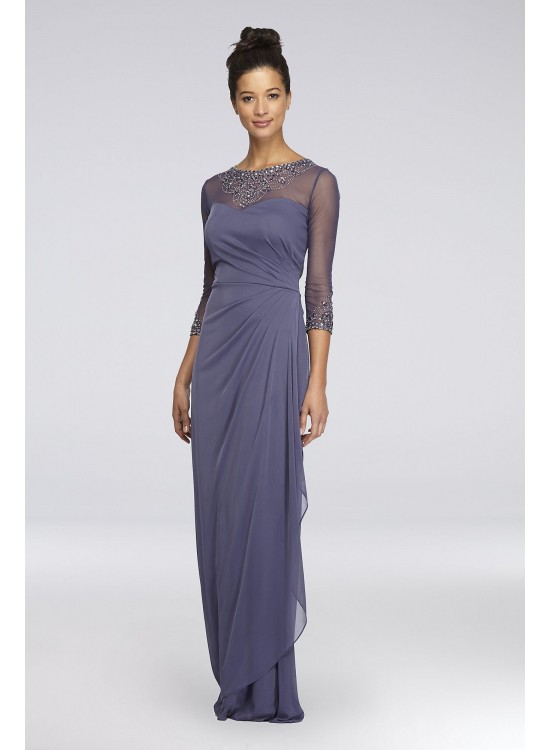 3/4 Sleeve Beaded A-Line Petite Dress with Ruching Alex Evenings 232833