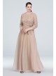 3/4 Sleeve Glitter Lace Plus Size Gown with Sash Cachet 960545W