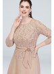 3/4 Sleeve Glitter Lace Plus Size Gown with Sash Cachet 960545W