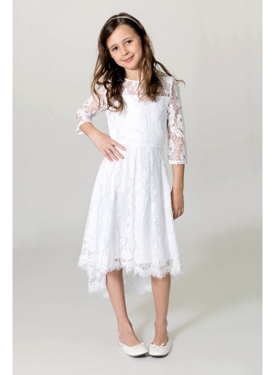 3/4 Sleeve Lace Illusion Neck Flower Girl Dress US Angels B7-9638