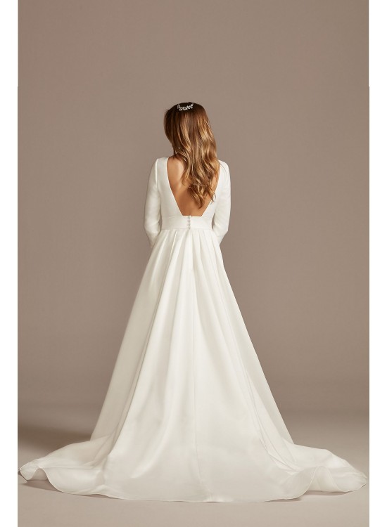 3/4 Sleeve Low Back Crepe and Satin Wedding Dress  WG4005