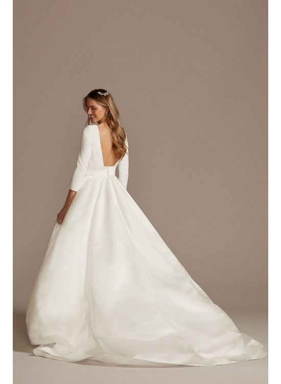 3/4 Sleeve Low Back Crepe and Satin Wedding Dress  WG4005