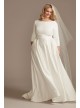 3/4 Sleeve Low Back Satin Plus Size Wedding Dress  9WG4005