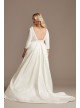 3/4 Sleeve Low Back Satin Plus Size Wedding Dress  9WG4005