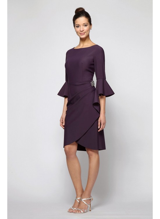 3/4-Sleeve Smoothing Knit Mock Wrap Cocktail Dress Alex Evenings 134183