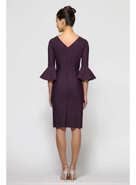 3/4-Sleeve Smoothing Knit Mock Wrap Cocktail Dress Alex Evenings 134183