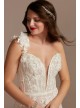 3D Floral Applique Plunge Bodysuit Wedding Dress  MBSWG885