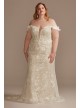 3D Floral Applique Plunge Plus Size Wedding Dress  9LSSWG885