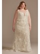 3D Floral Applique Plunge Plus Size Wedding Dress  9LSSWG885