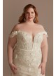 3D Floral Applique Plunge Plus Size Wedding Dress  9LSSWG885