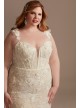 3D Floral Applique Plunge Plus Size Wedding Dress  9LSSWG885