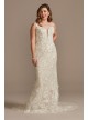 3D Floral Applique Plunge Sheath Wedding Dress  LSSWG885