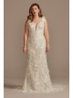 3D Floral Applique Plunge Sheath Wedding Dress  LSSWG885