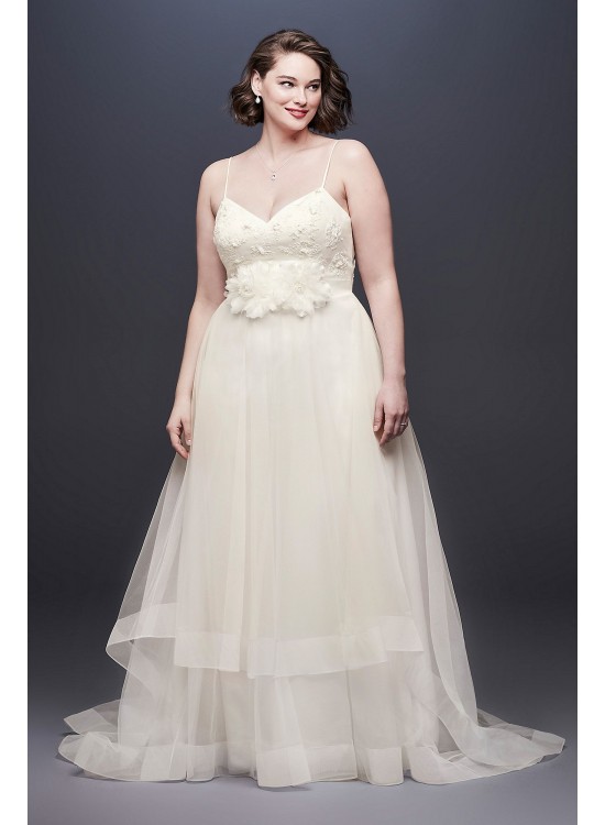 3D Floral Bodice Tulle Plus Size Wedding Dress Galina 9WG3890