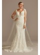 3D Floral Illusion Sleeve Plunge Wedding Dress  CWG894