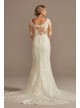 3D Floral Illusion Sleeve Plunge Wedding Dress  CWG894