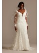 3D Floral Illusion Sleeve Plus Size Wedding Dress  8CWG894