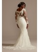 3D Floral Illusion Sleeve Plus Size Wedding Dress  8CWG894