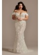 3D Floral Plunge Plus Size Bodysuit Wedding Dress  9MBSWG885