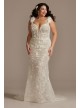 3D Floral Plunge Plus Size Bodysuit Wedding Dress  9MBSWG885