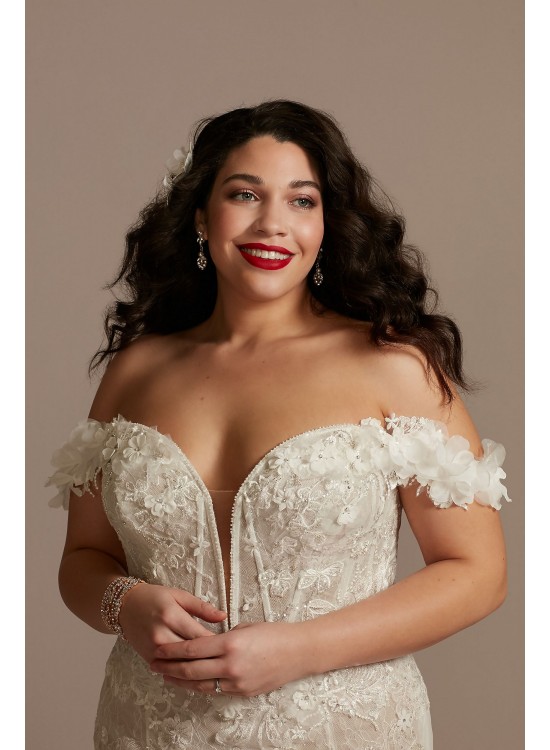 3D Floral Plunge Plus Size Bodysuit Wedding Dress  9MBSWG885