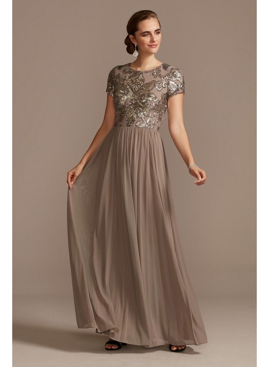 A-Line Dress with Floral Sequin Bodice Betsy and Adam A21102