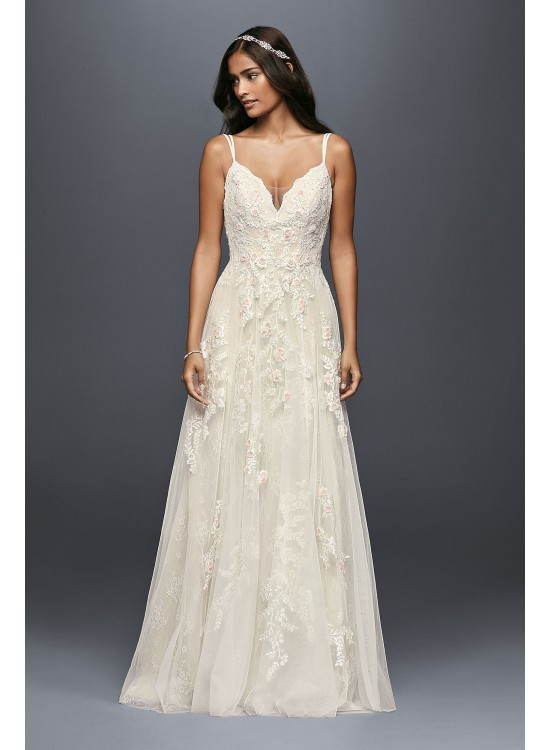 A-Line Scalloped Wedding Dress with Double Straps Melissa Sweet 4XLMS251177