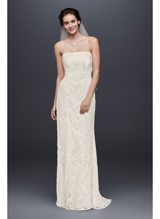 Allover Beaded Lace Sheath Gown with Empire Waist Galina S8551