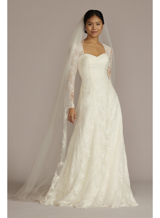 Allover Lace A-Line Long Sleeve Tall Wedding Dress David&#039;s Bridal Collection 4XLSLWG3805