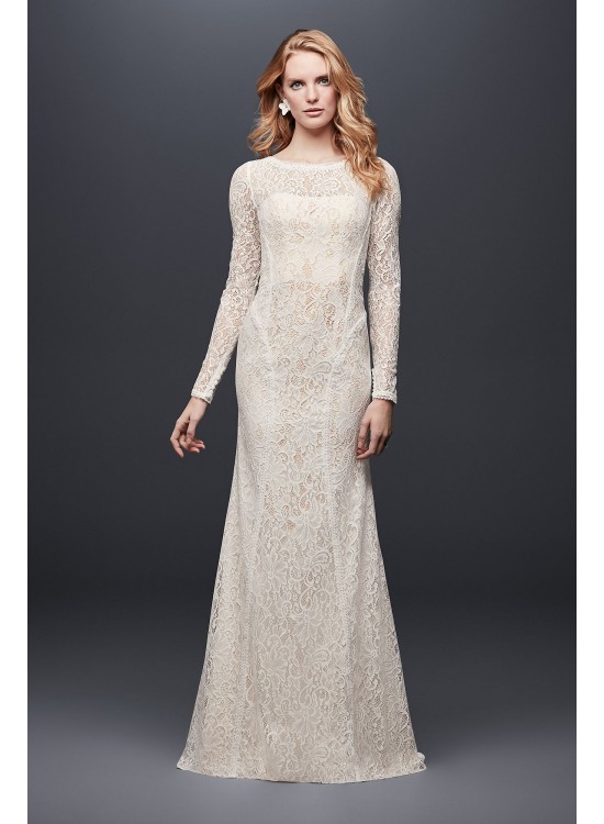 Allover Lace Long-Sleeve Sheath Wedding Dress Galina WG3914