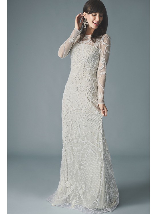 Allover Scroll Beaded Illusion Long Sleeve Gown DB Studio WGIN718