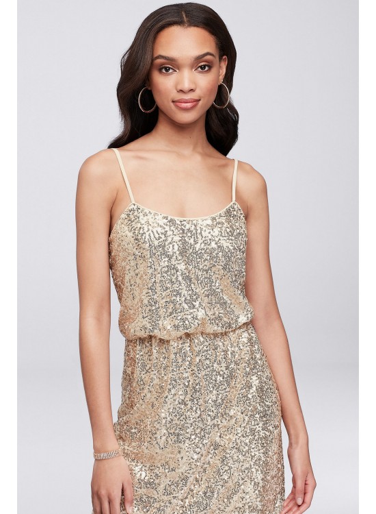 Allover Sequin Blouson Tank Bridesmaid Dress  F19828