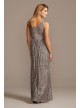 Allover Sequin Pleated Gown with Illusion Plunge Morgan and Co 21923