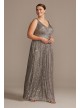 Allover Sequin Pleated Illusion Plus Size Gown Morgan and Co 21923W