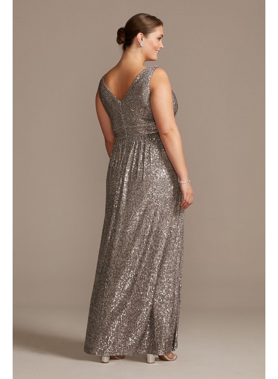 Allover Sequin Pleated Illusion Plus Size Gown Morgan and Co 21923W