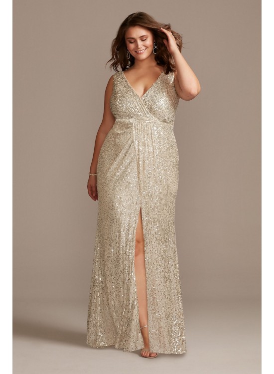 Allover Sequin Pleated Plus Size Gown with Slit  WBM1836W