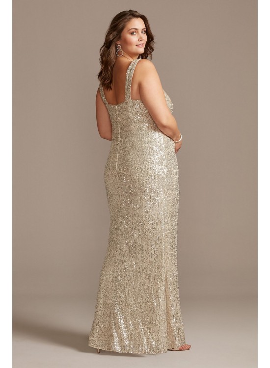 Allover Sequin Pleated Plus Size Gown with Slit  WBM1836W