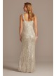 Allover Sequin Pleated V-Neck Gown with Slit  WBM1836