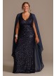 Allover Sequin Plus Size Gown with Chiffon Capelet  WBM2189W