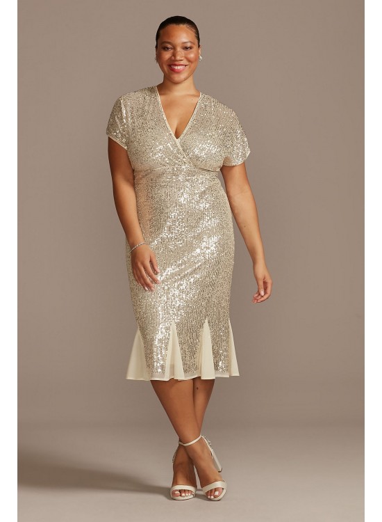 Allover Sequin Plus Size Wedding Dress with Godets  5922W