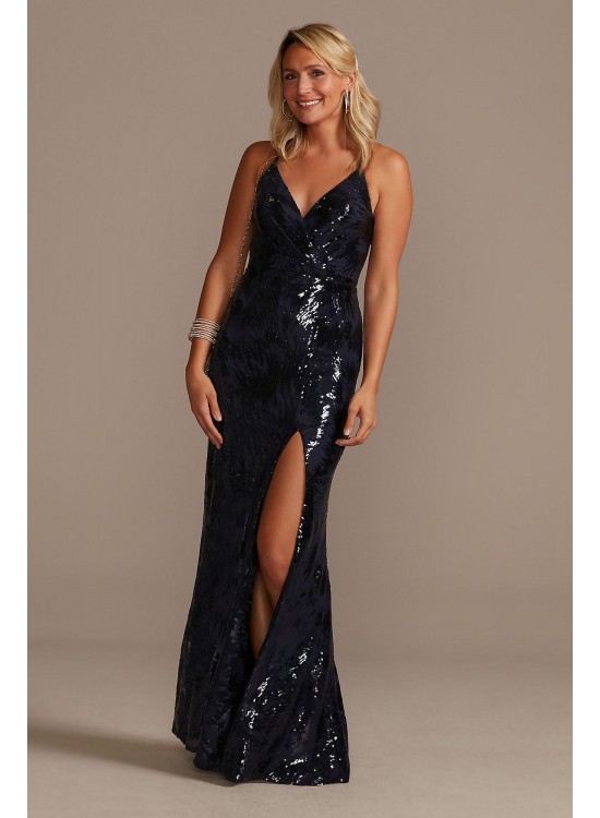 Allover Sequin Sheath Gown with V-Neckline  WBM2298