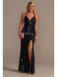 Allover Sequin Sheath Gown with V-Neckline  WBM2298