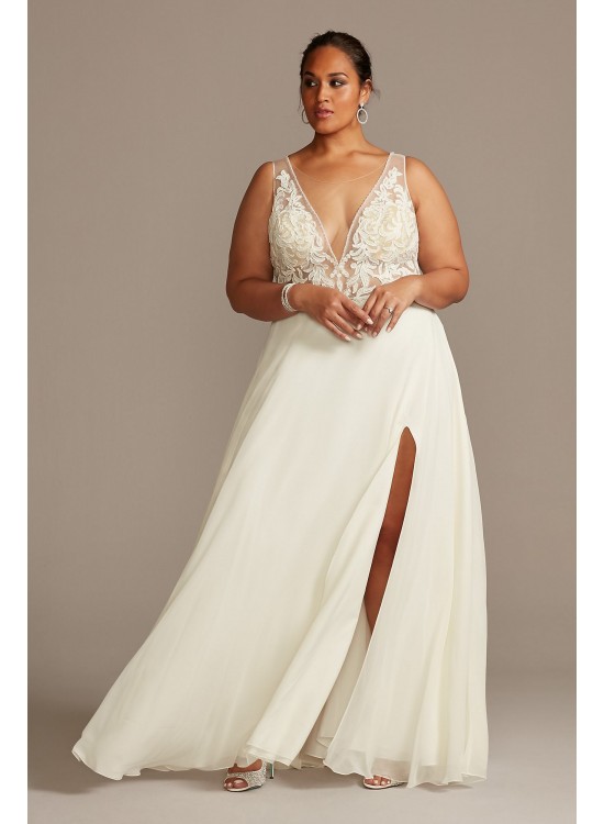 Applique Illusion Chiffon Plus Size Wedding Dress  9SWG842