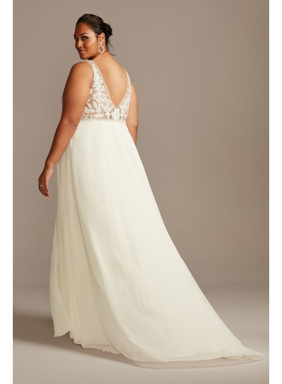 Applique Illusion Chiffon Plus Size Wedding Dress  9SWG842