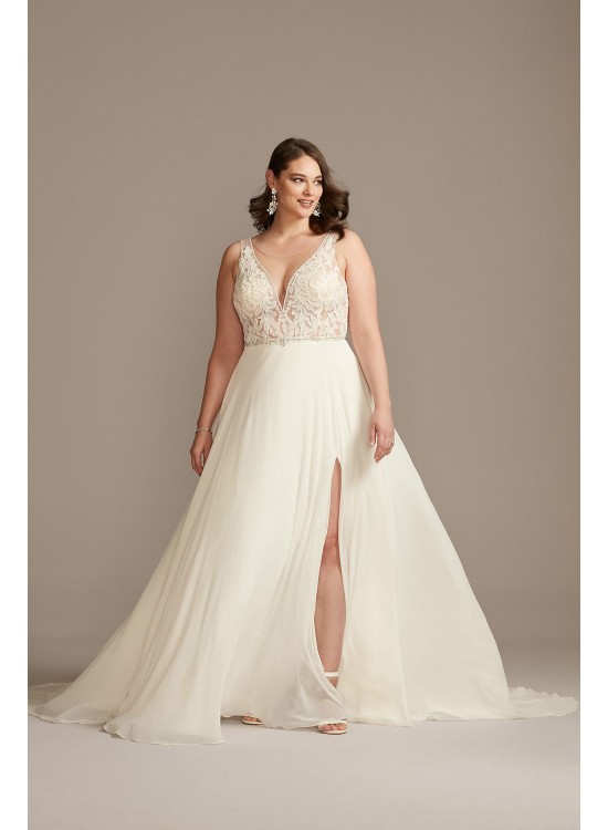 Applique Illusion Chiffon Plus Size Wedding Dress  9SWG842