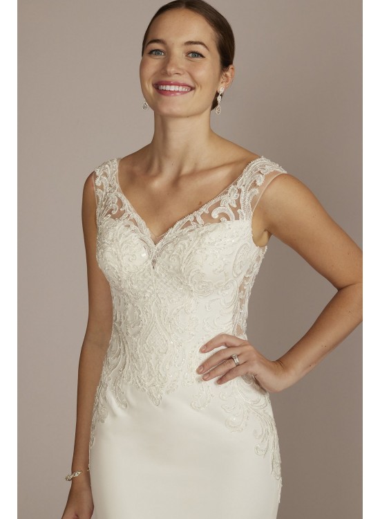 Applique Mermaid Wedding Dress with Lace Train Oleg Cassini CWG925