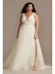 Applique Plunge Chiffon Plus Size Wedding Dress  9LBSWG842