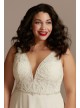 Applique Plunge Chiffon Plus Size Wedding Dress  9LBSWG842