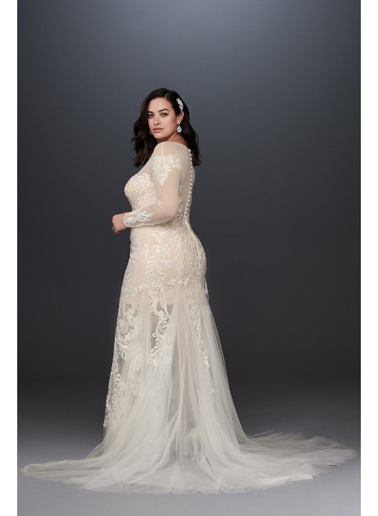 Applique and Tulle Godet Plus Size Wedding Dress  9SWG827