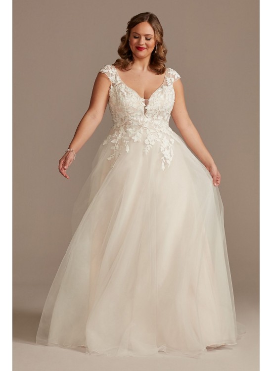 Appliqued Cap Sleeve Tulle Plus Size Wedding Dress DB Studio 9WG4037